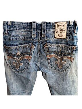 Rock Revival Denim Jeans sz 30 Distressed Feeney Boot Bootcut Trashed